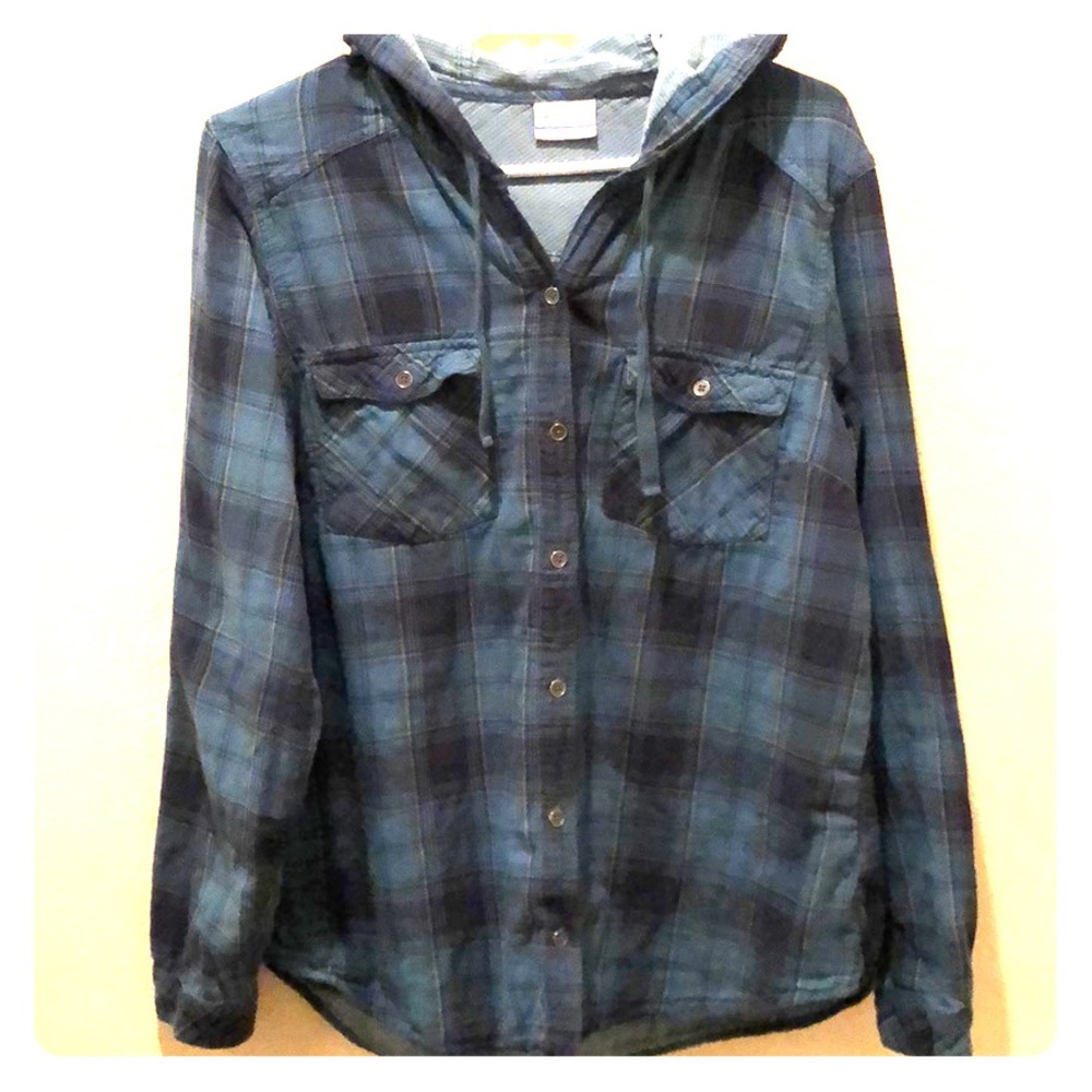 Columbia hooded button down shirt